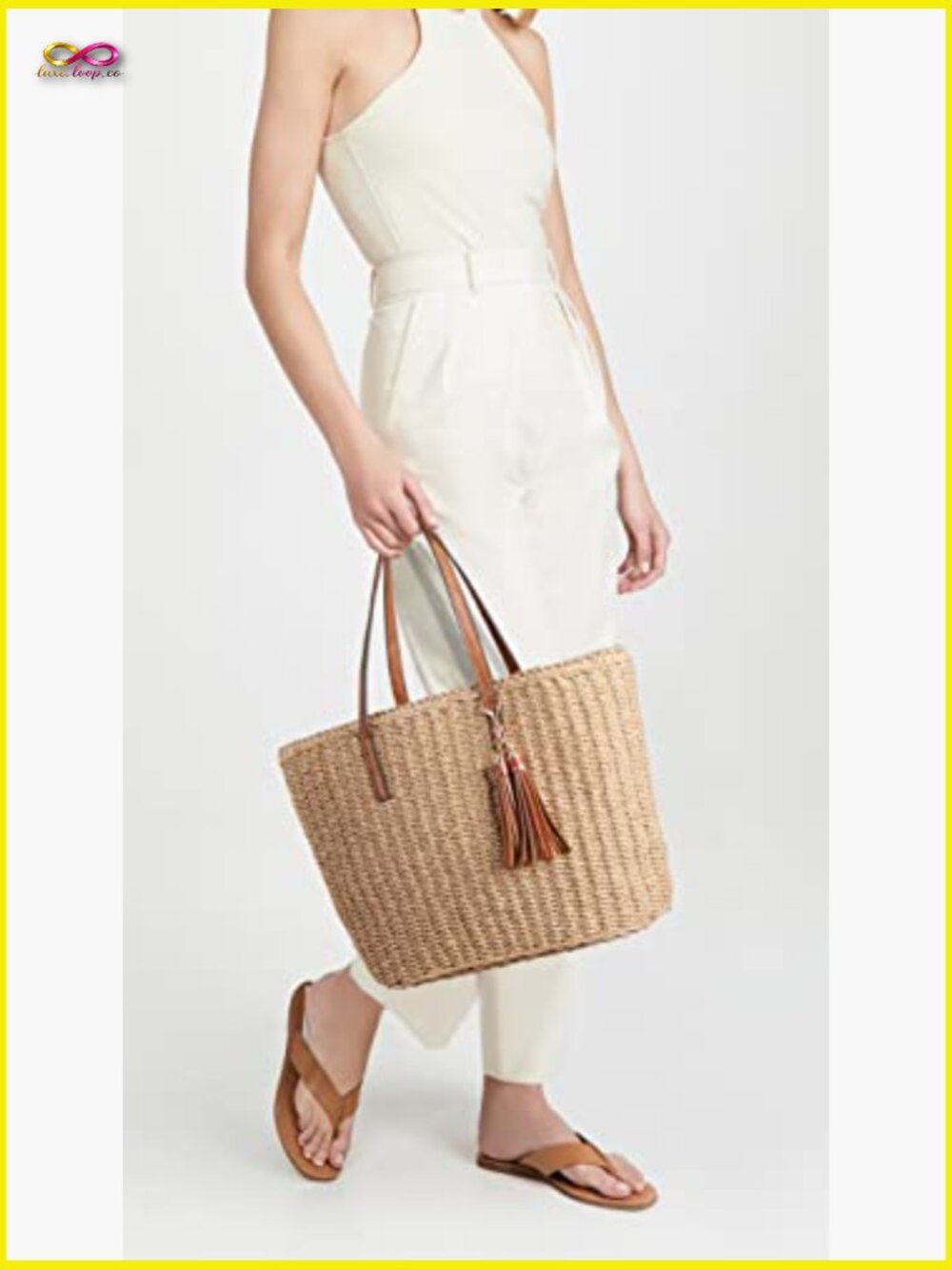 Straw Tote Bag Handwoven Summer Travel Shoulder Bag Midi Size Chic - Picture 4 of 7